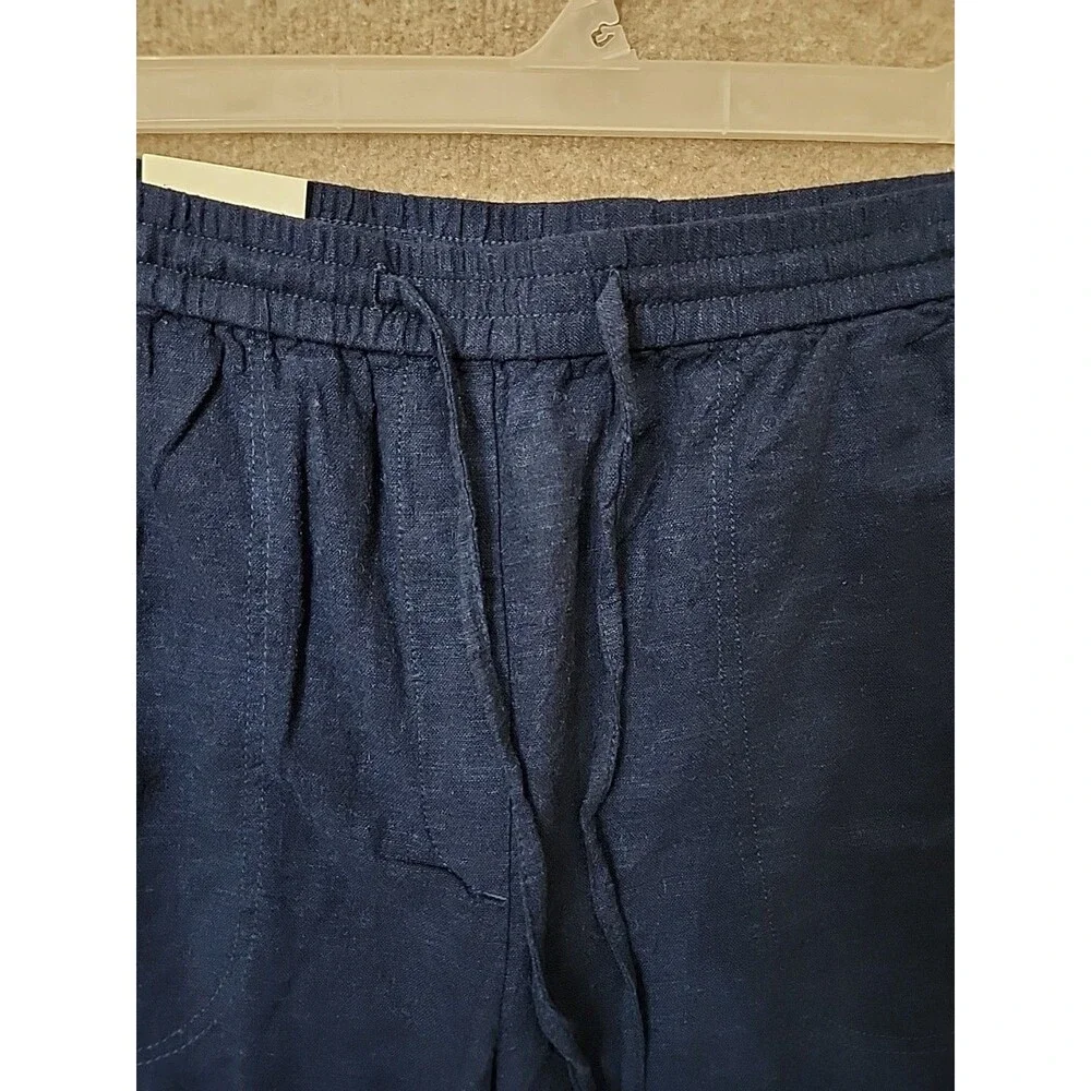 BANANA REPUBLIC Linen Blend Straight Ankle Pants Womens M Blue Pull On NEW_3